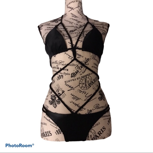 SHEIN Sexy One Piece Neck Halter Mini Bikini/String Lingerie / Small /  Black - Picture 3 of 3